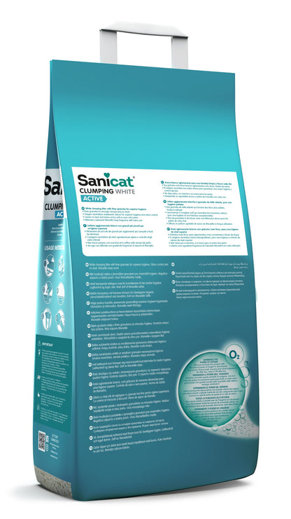 Lettiera per gatti agglomerante ACTIVE White di AGRIAPPIA, con sapone di Marsiglia, visibile in questa immagine.