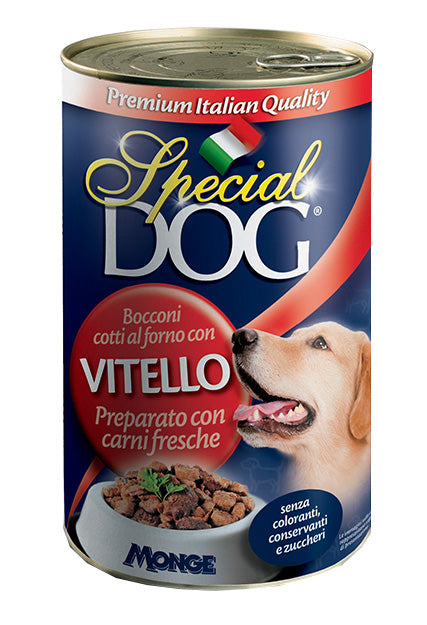 Cibo umido per cani di tutte le razze AGRIAPPIA Special Dog Bocconi con vitello, alimento per cani adulti.
