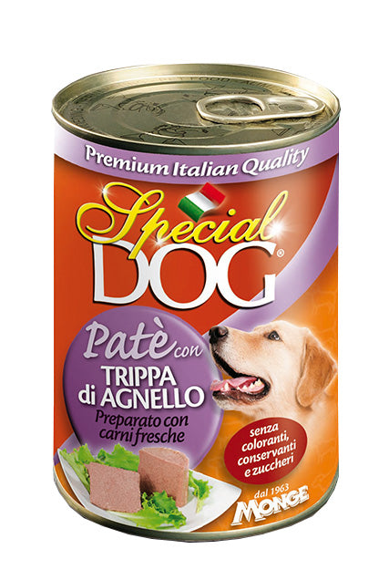 Paté umido per cani di tutte le razze AGRIAPPIA con trippa di agnello, alimento completo e gustoso per cani adulti.