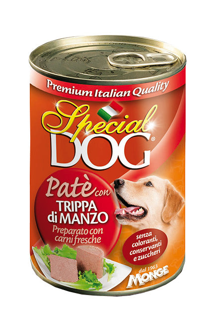 Umido Special Dog All Breeds AGRIAPPIA con paté di trippa di manzo, cibo umido per cani adulti di tutte le razze.