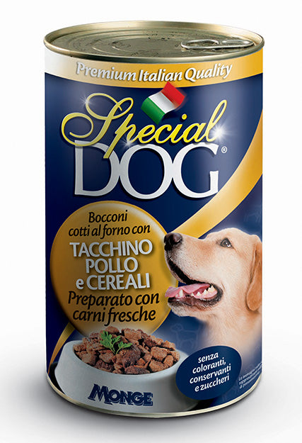 Crocchette umide Special Dog per tutte le razze di cani adulte con tacchino, pollo e cereali, marca AGRIAPPIA.
