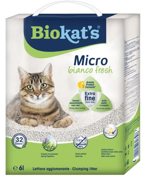 Biokat's Micro Bianco Fresh – Lettiera Agglomerante con Aroma Protect Formula Profumo di Primavera