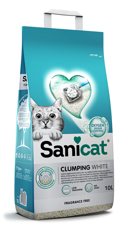 Lettiere Sanicat White Agglomerante senza profumo di AGRIAPPIA, lettiera bianca per gatti con agglomeranti naturali e assorbenza.