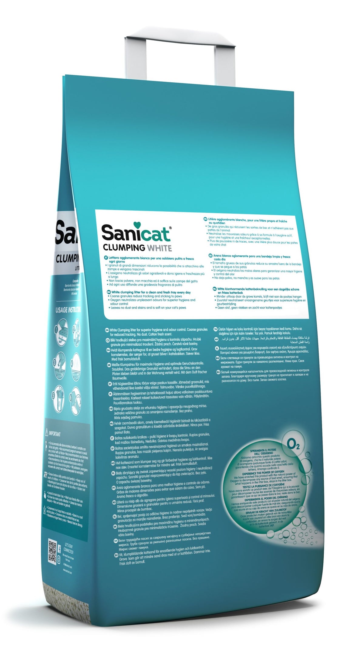 Lettiera Sanicat White Agglomerante senza profumo di AGRIAPPIA, granuli bianchi per gatti, visibile in immagine.