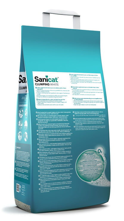 Lettiera Sanicat White Agglomerante senza profumo di AGRIAPPIA, granuli bianchi per gatti, visibile in immagine.