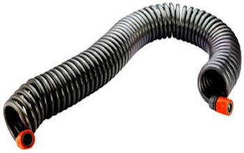 Tubo spirale in plastica da 15 metri con raccordi PP per irrigazione, prodotto AGRIAPPIA su sfondo.